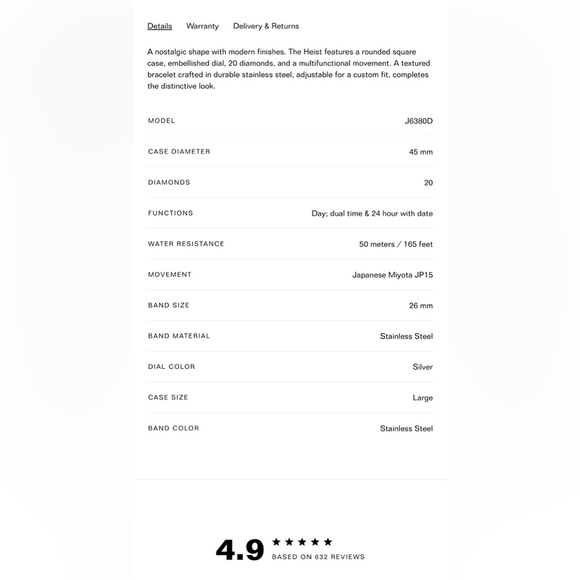 New JBW Men's Heist 1/7 cttw Diamond Quartz Stainless Steel Watch J6380D 45mm - Picture 9 of 10